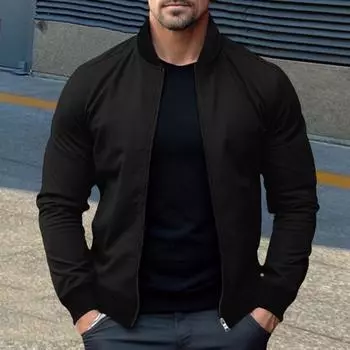 Мужская куртка Slim Fit с длинным рукавом на молнии, однотонная, весна-осень, повседневная бейсбольная форма M светло-серый