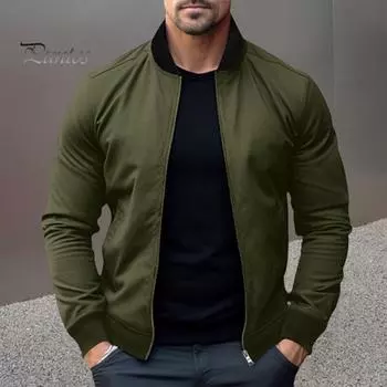 Мужская куртка Slim Fit с длинным рукавом на молнии, однотонная, весна-осень, повседневная бейсбольная форма, куртка для занятий спортом, повседневная одежда M светло-серый