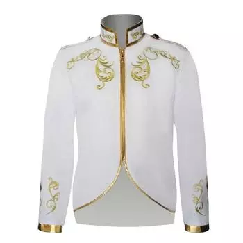 Мужская куртка со стойкой, длинным рукавом, золотым вышитым узором, короткое пальто, приталенного силуэта, костюм на Хэллоуин, дорожная одежда S белый