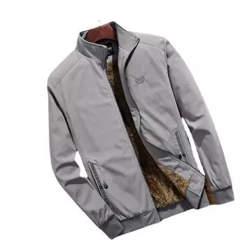 Мужская куртка среднего возраста, бархатная куртка, зимняя мужская хлопковая куртка с воротником-стойкой, хлопковое пальто среднего возраста M серый