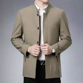 Мужская куртка среднего возраста Весна и осень Новая куртка для отца среднего и пожилого возраста Мужская куртка средней длины на пуговицах с воротником-стойкой M синий