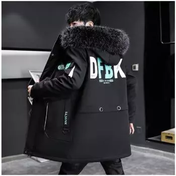 Мужская куртка средней длины с длинными рукавами и капюшоном из хлопка и бархата с толстой хлопковой подкладкой, молодежная мужская теплая куртка Parker с хлопковой подкладкой XL белый