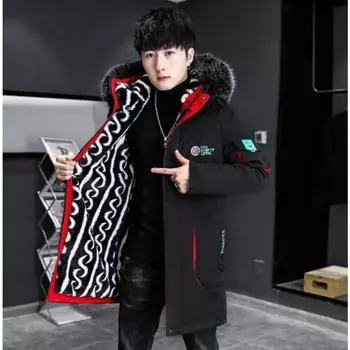 Мужская куртка средней длины с длинными рукавами и капюшоном из хлопка и бархата с толстой хлопковой подкладкой, молодежная мужская теплая куртка Parker с хлопковой подкладкой XS белый