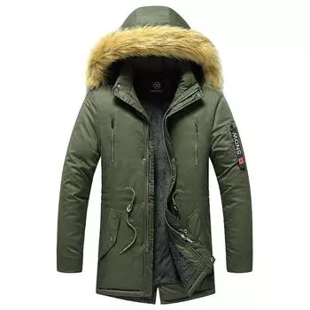 Мужская куртка средней длины с хлопковой подкладкой, европейская и американская мода, приталенная теплая утолщенная зеленая мужская куртка с хлопковой подкладкой L