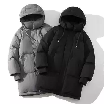 Мужская куртка средней длины с капюшоном, мужская зимняя утепленная ветрозащитная куртка с капюшоном на 85% из белого утиного пуха M