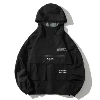 Мужская куртка Techwear High Street Streetwear, черная толстовка с карманом для мужчин и женщин, пара, весна-осень, модный новый водонепроницаемый мужской топ M чёрный