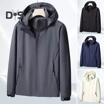 Мужская куртка-тренч с воротником-стойкой, капюшоном, длинным рукавом, регулируемой завязкой, карманом на молнии, водонепроницаемая ветрозащитная базовая верхняя одежда M серый