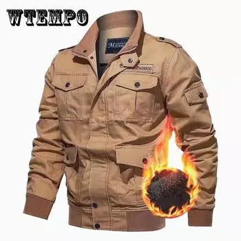 Мужская куртка в стиле милитари, зимняя теплая куртка плюс бархатное толстое кашемировое пальто, повседневная тонкая мотоциклетная куртка 6XL хаки