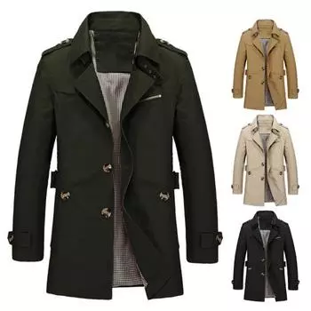 Мужская куртка в стиле ретро с лацканами, с длинным рукавом, однобортная, в деловом стиле, однотонная, с карманами, ветрозащитная куртка XXL армия зеленый