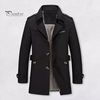 Мужская куртка в стиле ретро с лацканами, с длинным рукавом, однобортная, в деловом стиле, однотонная, с карманами, ветрозащитная куртка XXL чёрный