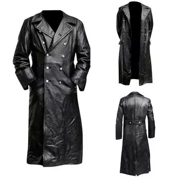 Мужская куртка в стиле ретро средневековья в стиле панк на Хэллоуин, однотонная однотонная кожаная куртка из искусственной кожи средней длины L чёрный