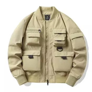 Мужская куртка в стиле ретро, весенне-осенняя свободная мужская куртка с несколькими карманами M армия зеленый