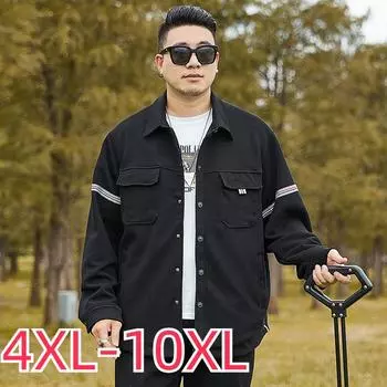 Мужская куртка в стиле рубашки больших размеров весной и осенью, куртка для спецодежды большого размера, модный повседневный свободный толстый мужчина 4XL-10XL 10XL чёрный