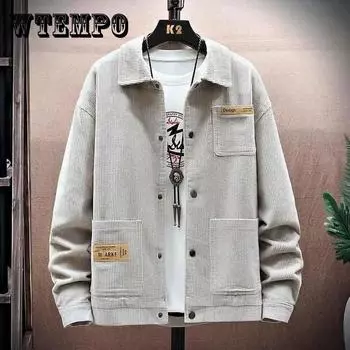 Мужская куртка весенне-осенняя вельветовая рабочая одежда в Корейском стиле, мужская однотонная куртка с лацканами XXXXL