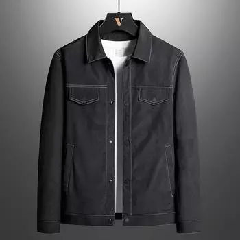 Мужская куртка, весеннее новое пальто для среднего и молодого возраста, корейская версия, повседневная куртка с лацканами, мужская одежда M чёрный