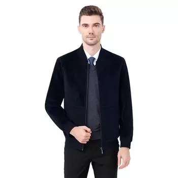 Мужская куртка, весеннее пальто из искусственного норкового меха, осенние мужские повседневные куртки, приталенная куртка-бомбер, верхняя одежда с воротником-стойкой в рубчик M синий