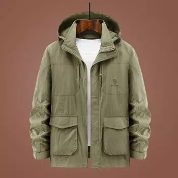 Мужская куртка, весенняя и осенняя куртка, повседневная, для среднего возраста, свободная, тонкая куртка, многокарманный, инструментальный тренчкот M