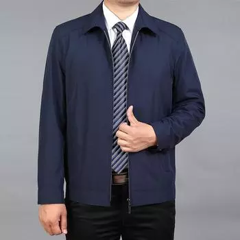 Мужская куртка, весенняя Высококачественная мужская осенняя повседневная куртка, брендовая ветровка, куртки, однотонные пальто на молнии, отложной воротник M темно-синий
