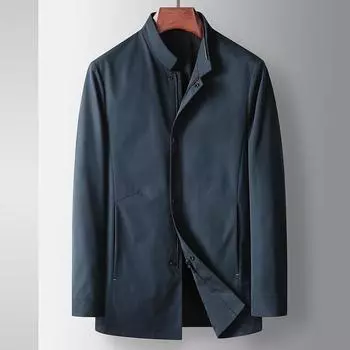 Мужская куртка весна и осень для мужчин среднего возраста и молодежи повседневная с воротником-стойкой и застежкой-молнией сверху легкая роскошная деловая тонкая куртка M синий