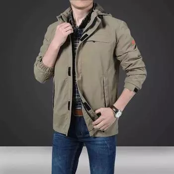 Мужская куртка весна и осень Тонкая водонепроницаемая куртка для активного отдыха Зимняя флисовая утолщенная многокарманная куртка средней и длинной длины M