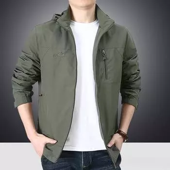 Мужская куртка весна и осень тренчкот повседневный большой размер свободная мужская одежда тонкая ветрозащитная куртка топ M хаки