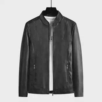 Мужская куртка весна-осень 2023 года из модной кожи с воротником-стойкой и бархатом для молодежи L