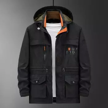 Мужская куртка весна-осень больших размеров, водонепроницаемая, повседневная, свободная, куртка для активного отдыха, универсальная спортивная куртка для мужчин S чёрный
