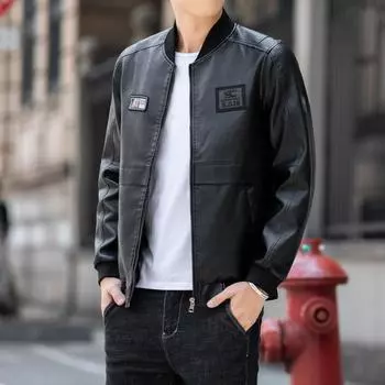 Мужская куртка весна-осень кожаная куртка осень-зима модный тренд универсальная тонкая кожаная куртка верх M чёрный