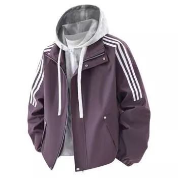 Мужская куртка весна-осень с капюшоном в полоску ветровка тренчкот водонепроницаемое рабочее пальто XS