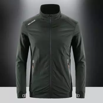 Мужская куртка весна-осень ветрозащитная эластичная куртка мужской спортивный тренчкот повседневный воротник-стойка быстросохнущий дышащий свободный верх M чёрный