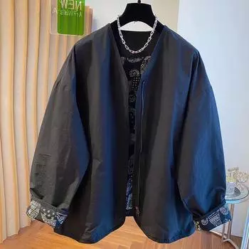 Мужская куртка-ветровка на молнии, весна-осень, свободная модная бейсбольная форма с подкладкой из цветов кешью XXXXL чёрный