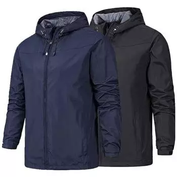 Мужская куртка ветровка с капюшоном ветрозащитная и водонепроницаемая уличная ветровка мужская куртка S синий