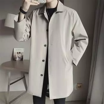 Мужская куртка-ветровка средней длины с однотонными лацканами - Осень 2021 г., повседневный тонкий дизайн 3XL чёрный