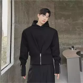 Мужская куртка высокого класса с капюшоном на молнии и подбитыми плечами для осени и зимы XXL