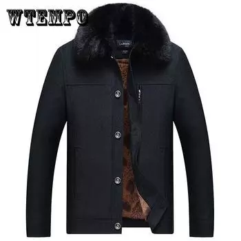 Мужская куртка, зимняя бархатная толстая теплая куртка, обычная повседневная парка, куртка на хлопковой подкладке для среднего и пожилого возраста 3XL чёрный