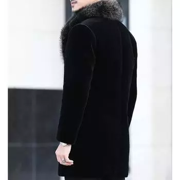 Мужская куртка, зимняя куртка с большим меховым воротником, бархатное плотное теплое пальто, длинная повседневная парка, мужская куртка на хлопковой подкладке M чёрный
