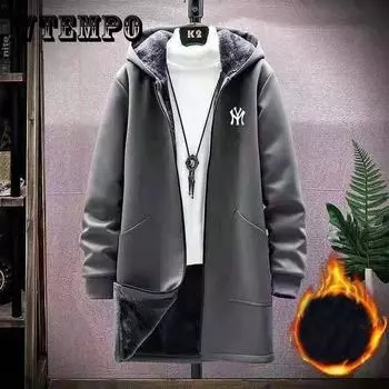 Мужская куртка зимняя плюс бархатное толстое теплое пальто Мужская повседневная ветровка длинная тонкая парка 3XL белый