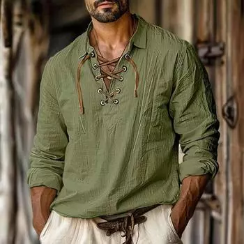 Мужская льняная рубашка, модная, с длинным рукавом, V-образным вырезом, повседневная, весна/лето, тонкая футболка, верхняя часть, дышащая одежда m армия зеленый