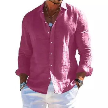 Мужская льняная рубашка с длинным рукавом, рубашка с отложным воротником, рубашка в стиле business casual, деловая рубашка, рубашка стандартного кроя XL