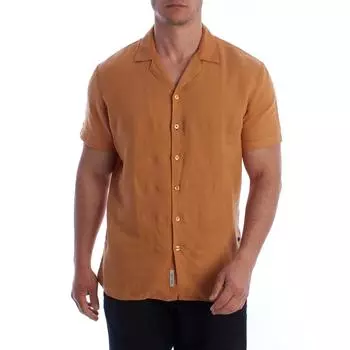 Мужская льняная рубашка с коротким рукавом HS24MCA14 L коричневый