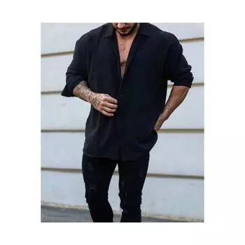 Мужская льняная свободная рубашка оверсайз широкого кроя