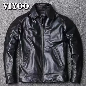 Мужская легальная мужская эко-куртка из настоящей черной натуральной яловой кожи, мужская ретро-винтажная кожаная куртка пилота для мужчин, пальто 2022
