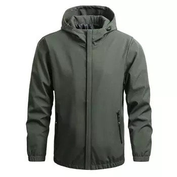 Мужская легкая куртка из софтшелла с капюшоном, ветрозащитная дышащая однотонная куртка с множеством карманов, водостойкая походная ветровка для мужчин M чёрный
