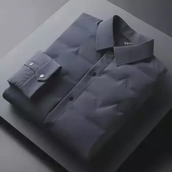 Мужская легкая куртка-пуховик в деловом стиле - теплая, короткая, на белом утином пуху, с воротником-стойкой 3XL чёрный