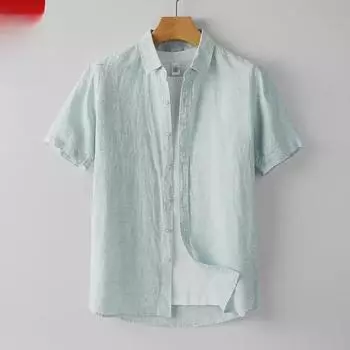 Мужская легкая летняя рубашка из чистого льна, окрашенная в пряже, с коротким рукавом, свободного кроя, повседневный топ для активного отдыха