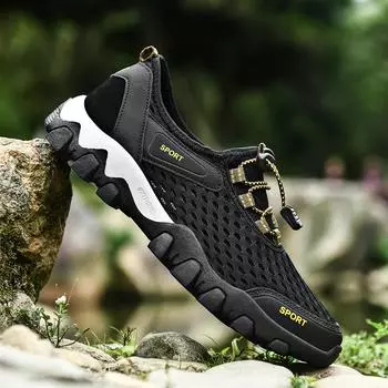 Мужская легкая, липкая, холодная, многофункциональная уличная многофункциональная нескользящая пляжная обувь с сеткой Four Seasons 38 чёрный