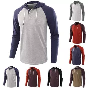 Мужская легкая рубашка с длинным рукавом и пуговицами в стиле пэчворк, рубашка с капюшоном, блузка L