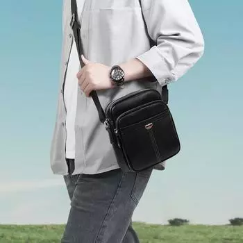 Мужская легкая сумка через плечо, модная деловая мужская сумка, модная повседневная высококачественная сумка через плечо из коровьей кожи Sense Head Layer чёрный