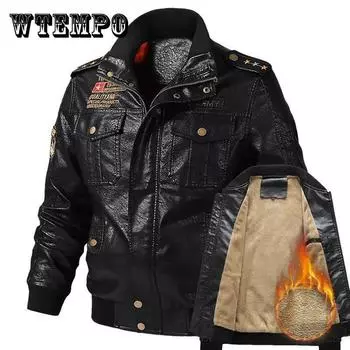 Мужская летная куртка из искусственной кожи, зимняя толстая теплая кашемировая куртка, повседневное тонкое пальто 6XL кофейный