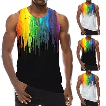 Мужская летняя 3D-печатная жилетка-блузка, модная удобная блузка-топ L чёрный